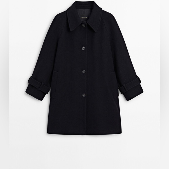 massimo dutti Black tabard-effect wool blend coat - Picture 3 of 10